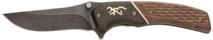 Browning 3220392 Hunter Large 3.50" Folding Drop Point Plain Black Oxide Stonewashed 440C SS Blade/Brown Jigged Hardwood Walnut Handle Includes Pocket Clip