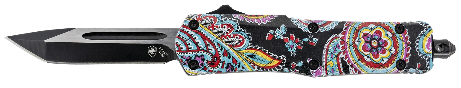 Templar Knife SQT231 Gen II Quilt Small 2.69" OTF Tanto Plain Black Oxide Stonewashed 440C SS Blade, 4.31" Multi-Color Aluminum Handle, Glass Breaker