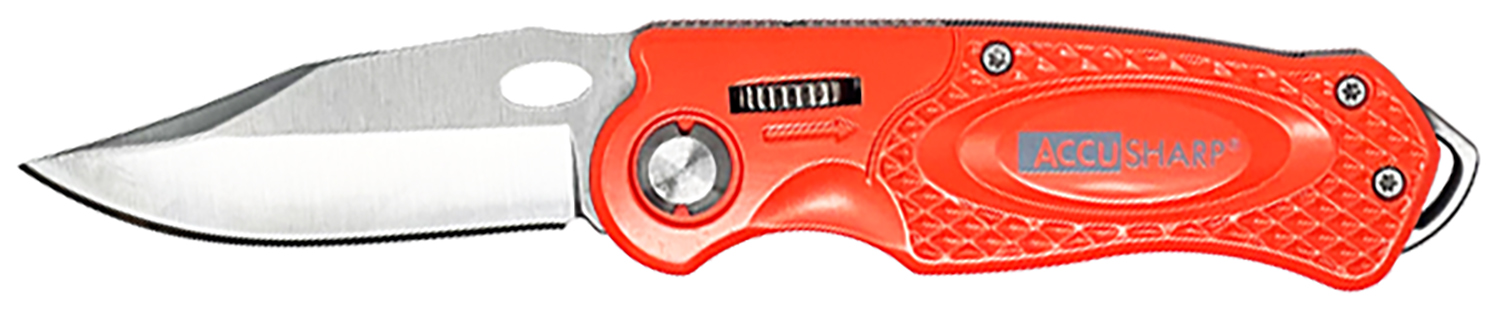 AccuSharp 709C Sport 3" Folding Plain Stainless Steel Blade/Blaze Orange Anodized Aluminum Handle Includes Belt Clip