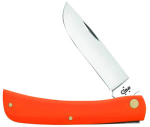 Case 80512 Sod Buster 3.30" Folding Skinner Plain Mirror Polished Tru-Sharp SS Blade, Smooth Orange Synthetic Handle