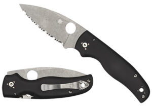 Spyderco C229GS Shaman  3.58" Folding Serrated Stonewashed CPM S30V SS Blade/ Black Textured G10 Handle Includes Pocket Clip