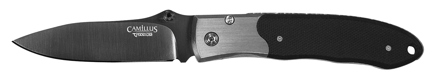 Camillus 18671 Pristine 3" Folding Drop Point Plain Black VG-10 Carbonitride Titanium Blade, Black/Silver G10/SS Handle