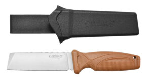 Camillus 19627 Swedge 4.30" Fixed Plain Silver 420 Steel Titanium Bonded Blade, Textured Tan ABS Handle, Includes Sheath