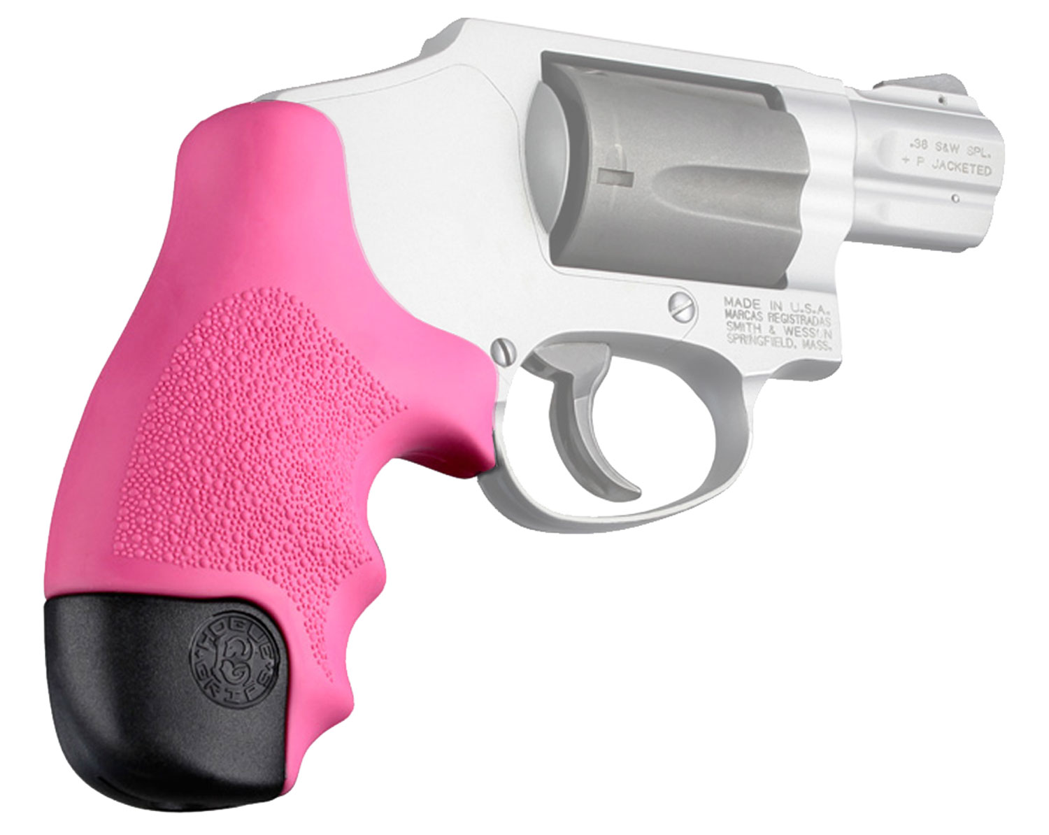Hogue 60027 OverMolded Tamer Cobblestone Pink Rubber with Finger Grooves for S&W J Frame Centennial with Round Butt, Bodyguard