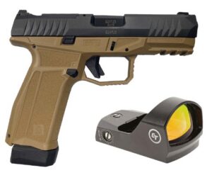 AREX DELTA X OR 9MM 1X17RD 1X19RD AMBI MAG AND SLIDE RELEASE 5X OPTICS PLATES FDE WITH CRIMSON TRACE RED DOT