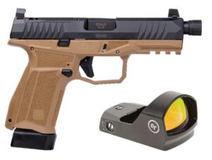 AREX DELTA M TACTICAL 9MM 1X15RD 1X17RD SUPPRESSOR HEIGHT SIGHTS 5X OPTICS PLATES FDE WITH CRIMSON TRACE RED DOT